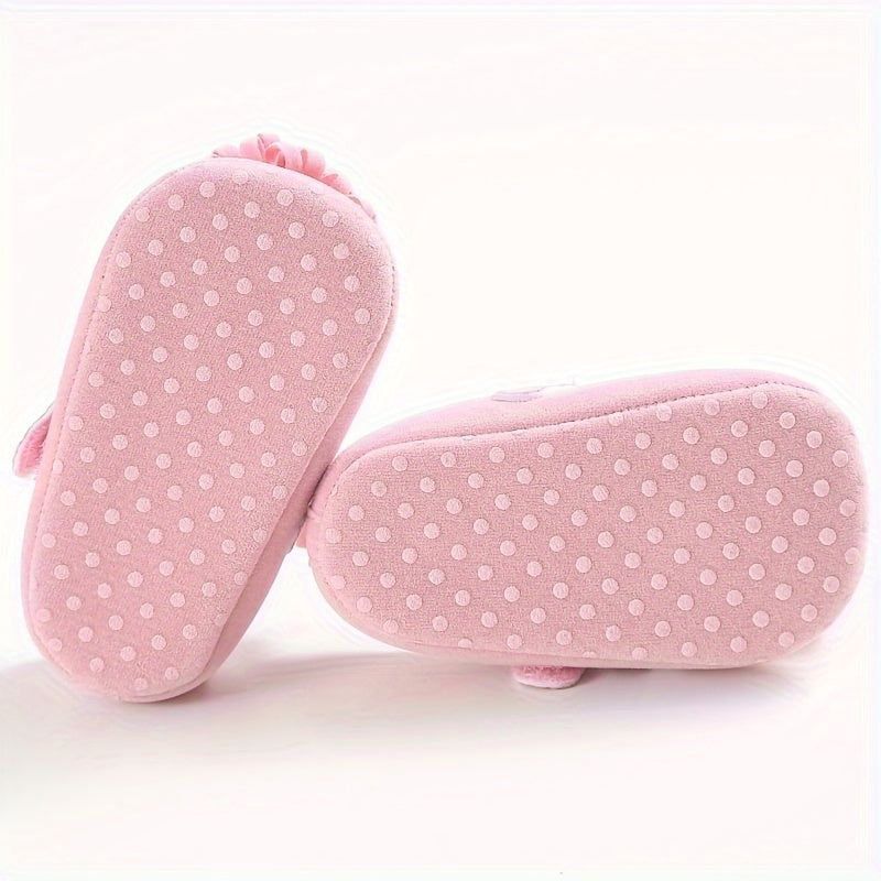 Baby Girl Shoes Mary Jane Floral Accents Non-Slip Breathable Fabric All-Season