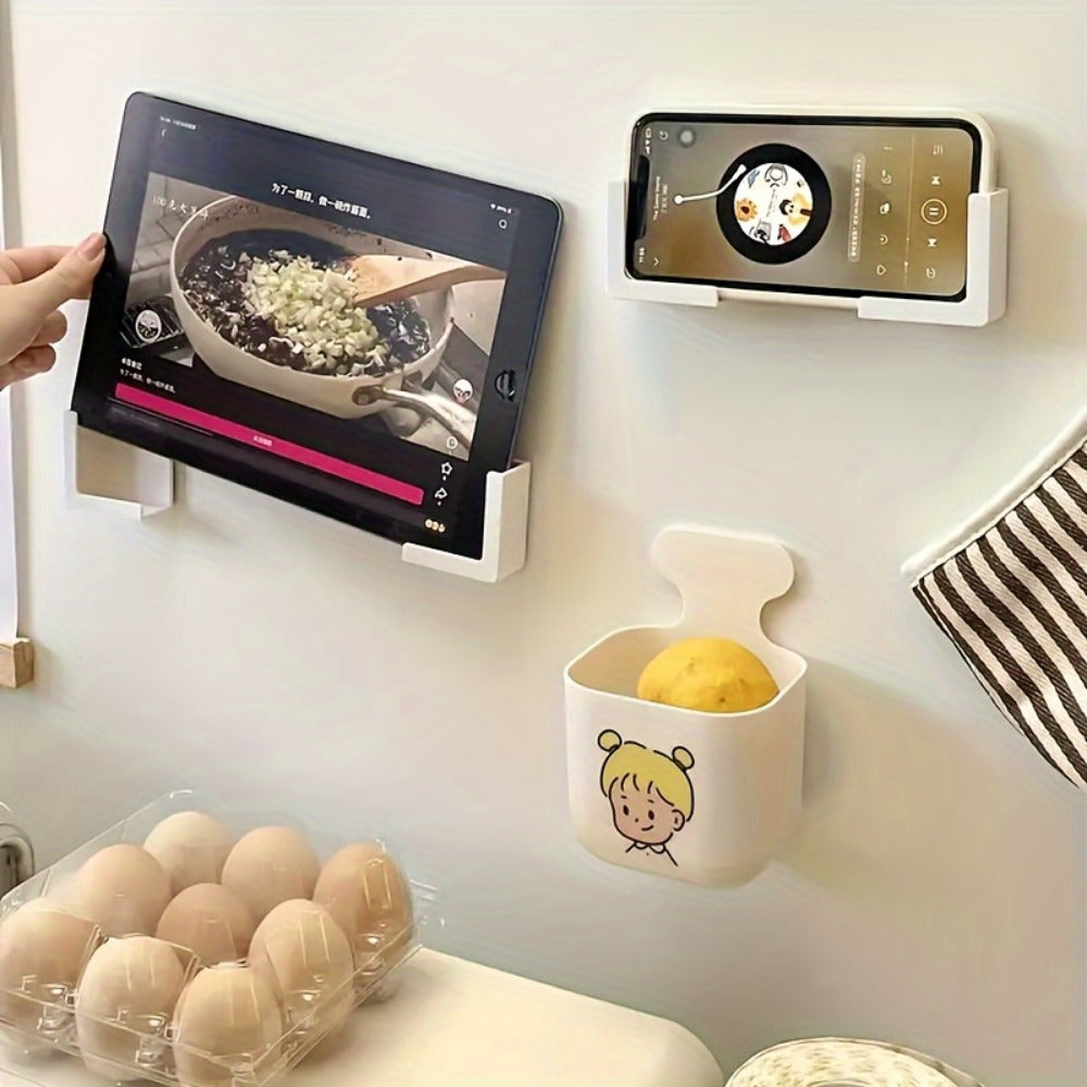 2 ta zamonaviy plastik telefon va planshet ushlagichlar to'plami devorga o'rnatish uchun, muzlatgichda saqlash uchun ko'p funksiyali tashkilotchilar, elektrsiz tur.