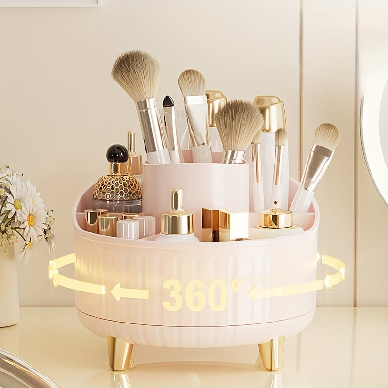 Unisex Plastic Rotating Makeup Organizer Large Capacity for Cosmetics Brushes Skincare Office Supplies