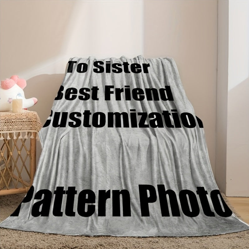 Personalized Flannel Fleece Blanket Reversible Digital Print Photo Geometric Pattern