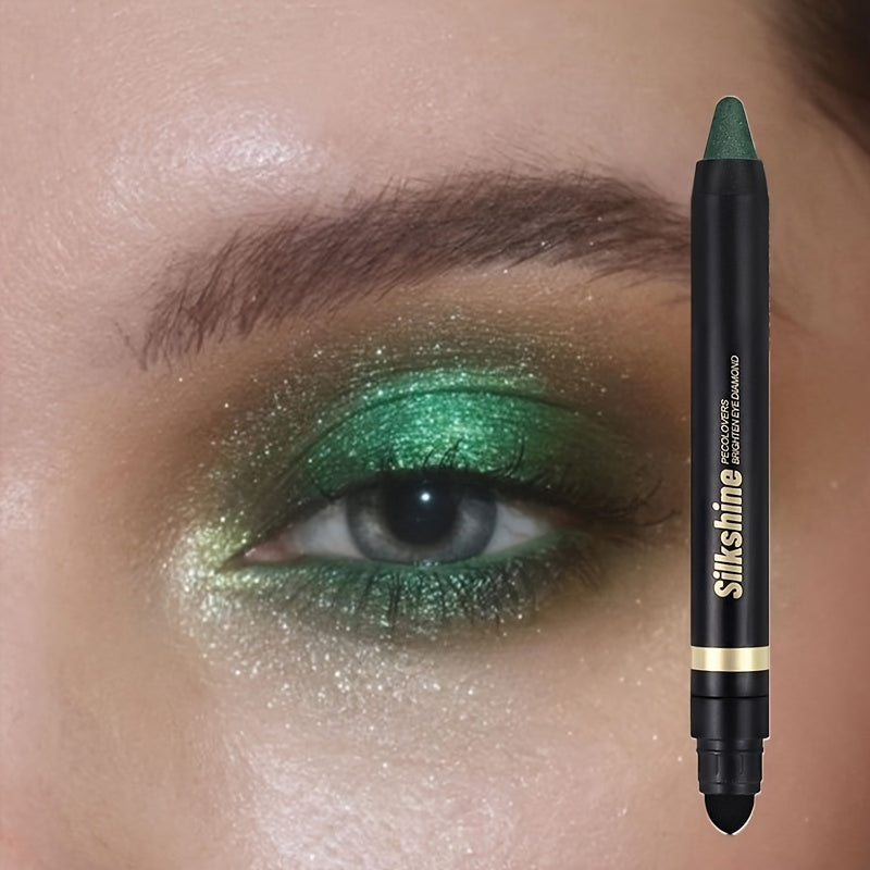 Lápiz de sombra de ojos metálico de doble punta, lápiz iluminador, de larga duración, verde, marrón, gris, azul