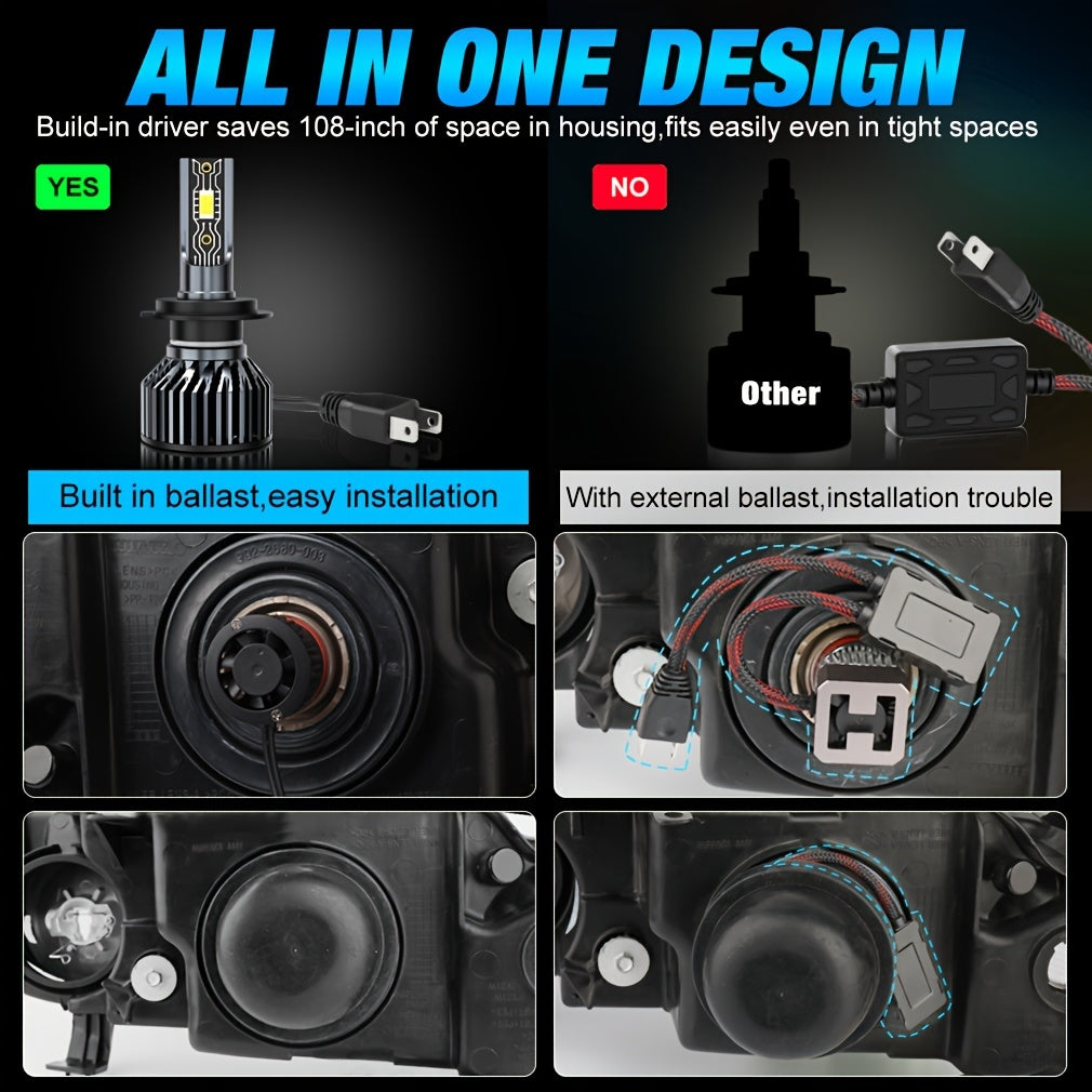 2 шт. автомобильных LED-лампочек для головного света 6000K белого цвета с чипами CSP 60W для дальнего и ближнего света