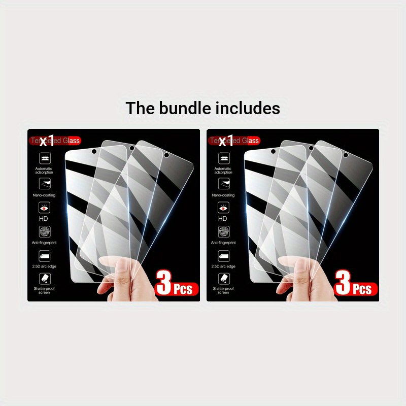 3Pcs Tempered Glass Screen Protectors for Xiaomi Redmi Series HD Clear Shatterproof Easy Install 2.5D Arc Edge