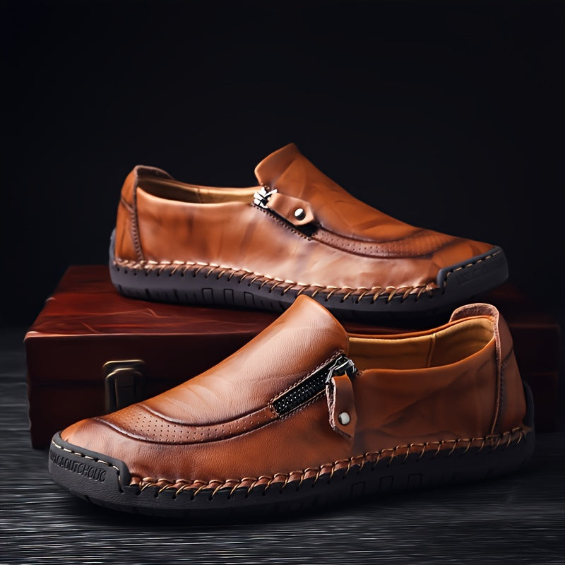 Men's Slip-On Business Shoes with Zipper Non Slip Durable Walking Footwear