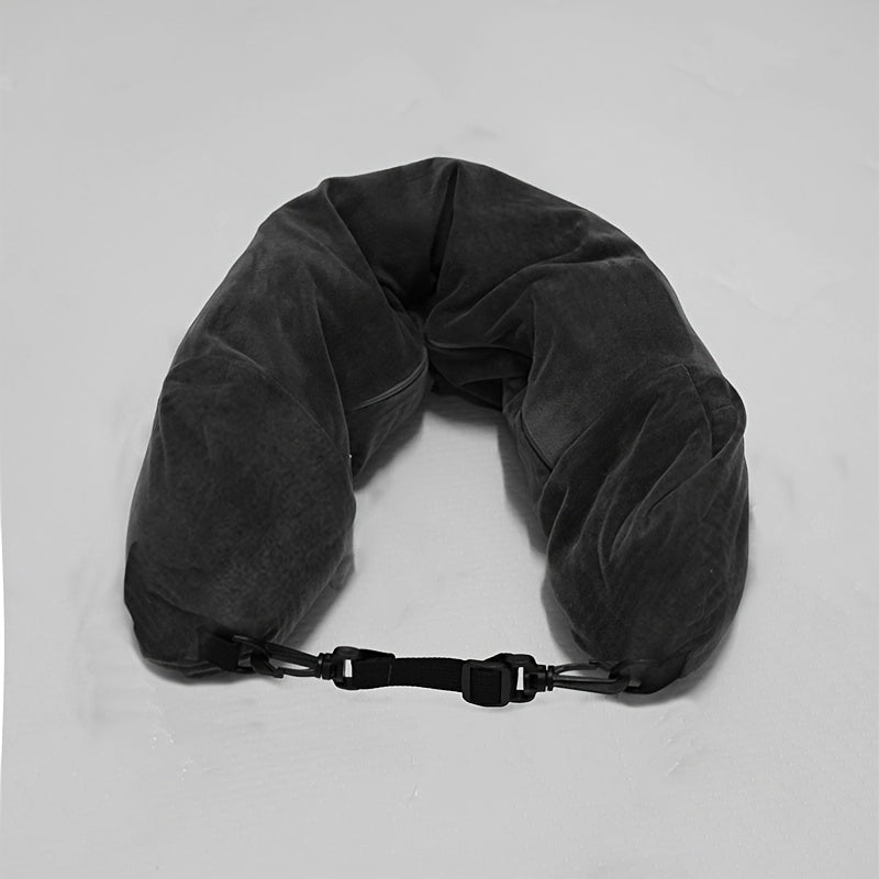 Black Adjustable Dutch Velvet Travel Neck Pillow with Long Zipper for Comfort