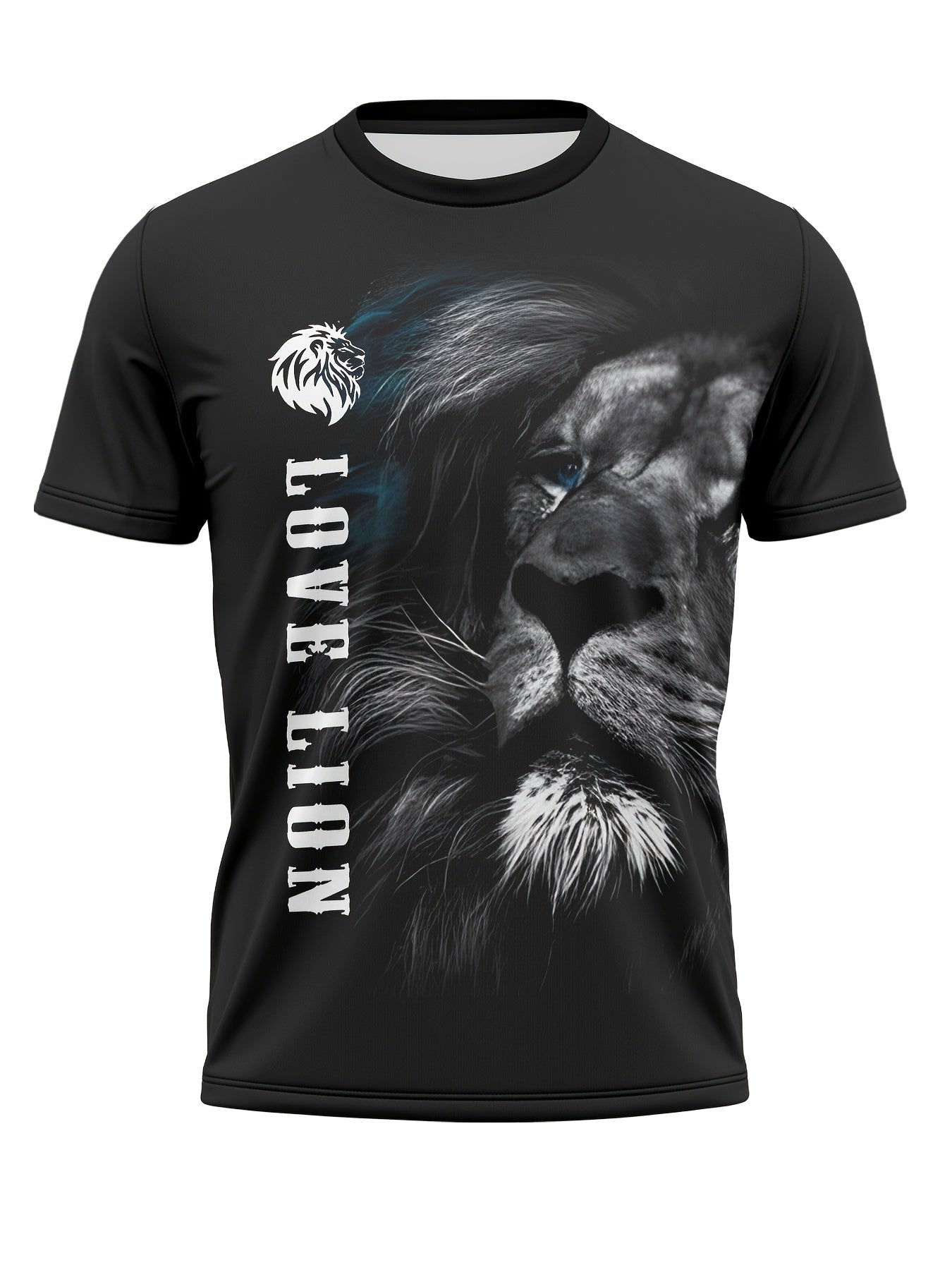 Men's Polyester Lion Print Sports Set with Crew Neck T-Shirt and Long Pants