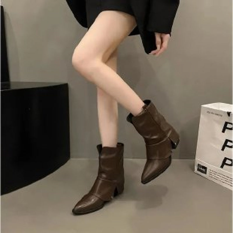 Женские винтажные западные ковбойские сапоги из искусственной кожи с массивным каблуком и заостренным носком