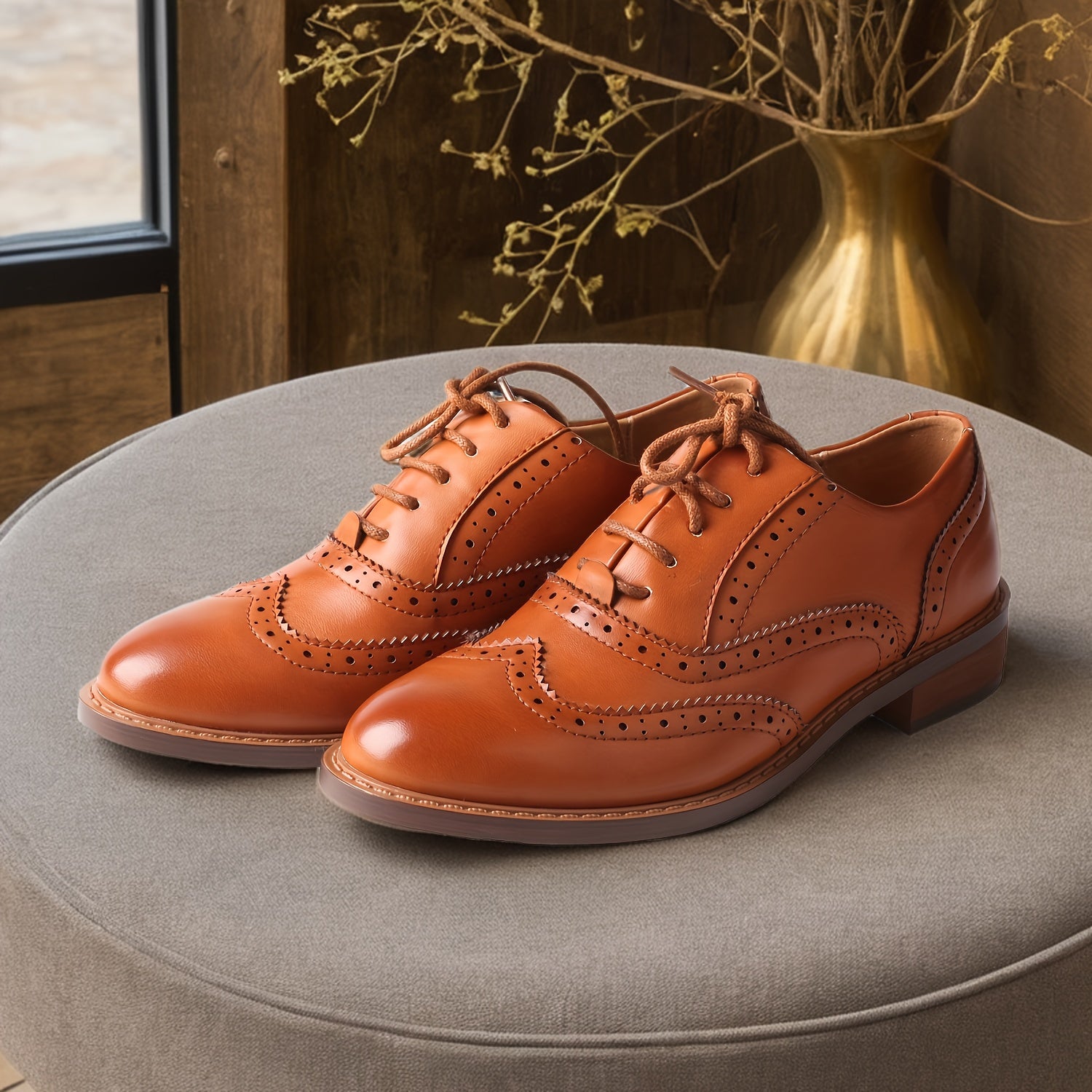 Women's Thick Soled Classic Leather Oxford Shoes with Carved Details