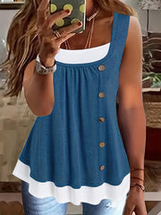 Plus Size Sleeveless Tank Top Casual Button Decor Summer Womens Clothing