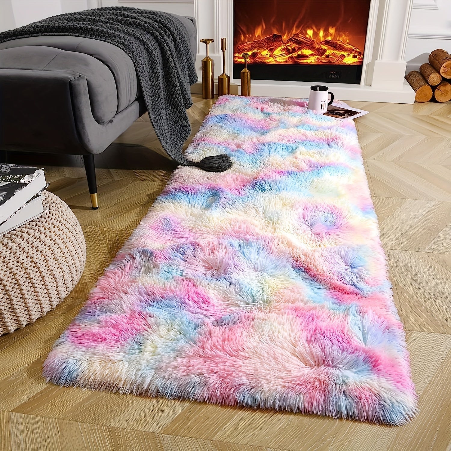 Alfombra de área arcoíris suave y acogedora para dormitorio, sala de estar, entrada y decoración