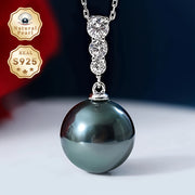 Women’s Black Pearl Necklace with 11-12mm Deep Sea Cultured Pearl in Sterling Silver