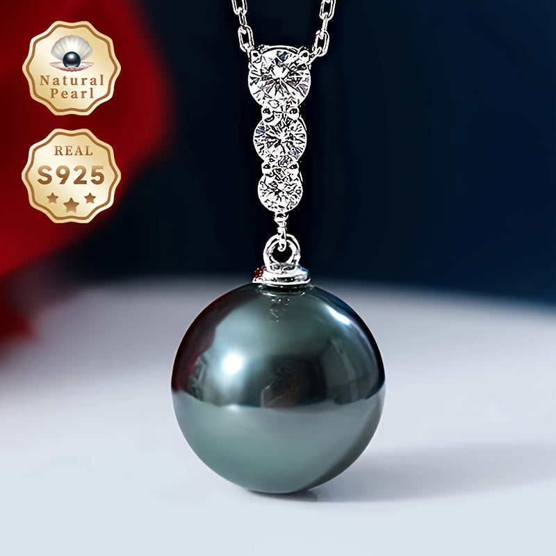 Women’s Black Pearl Necklace with 11-12mm Deep Sea Cultured Pearl in Sterling Silver