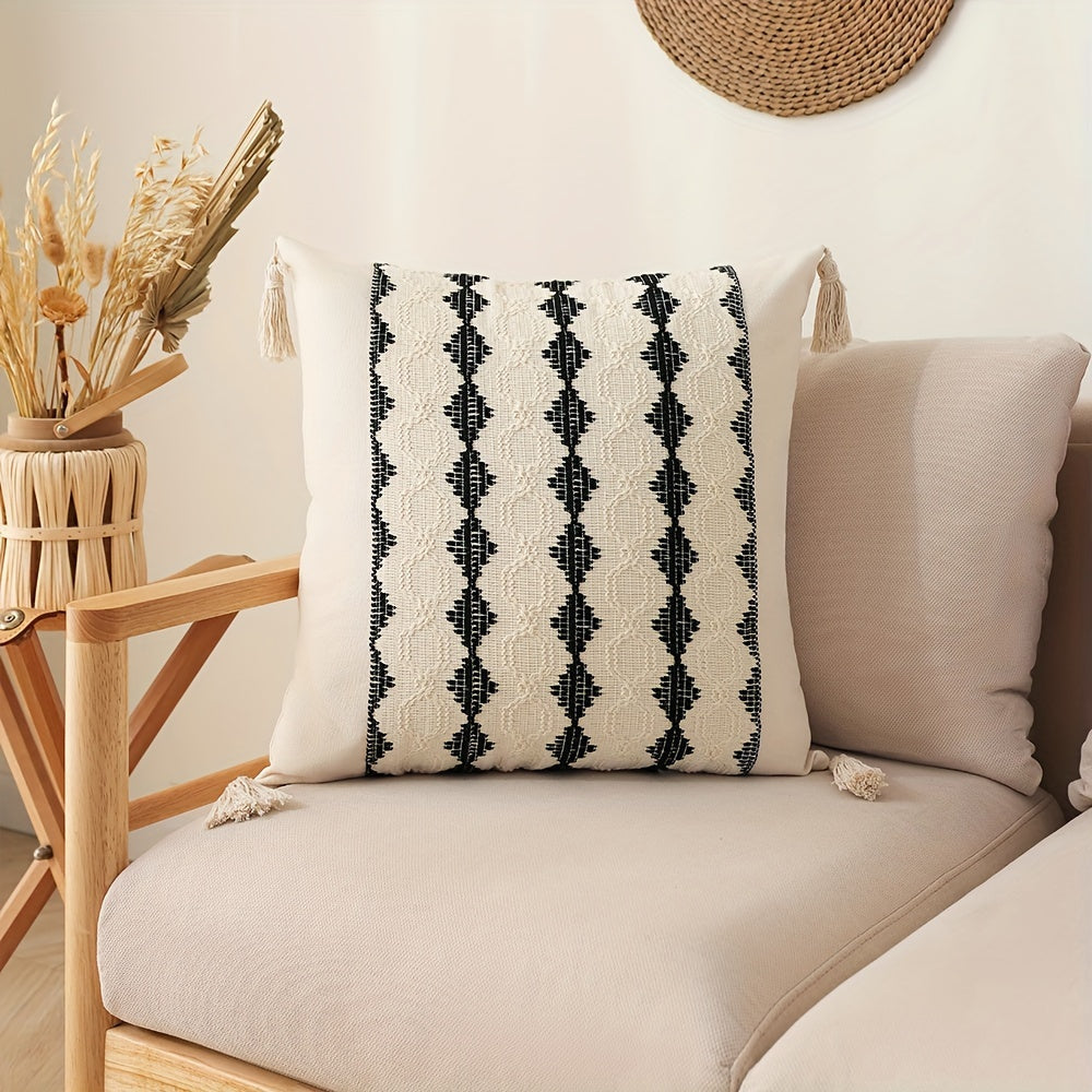 Bohemian Fringe Pillow Cover Geometric Pattern Orange Beige White Cushion Case for Sofa Decor