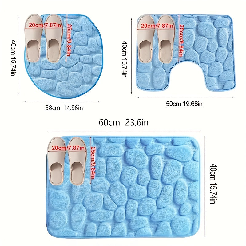 Conjunto de alfombrillas de espuma viscoelástica para baño con antideslizante, secado rápido y funda de coral fleece para tapa de inodoro