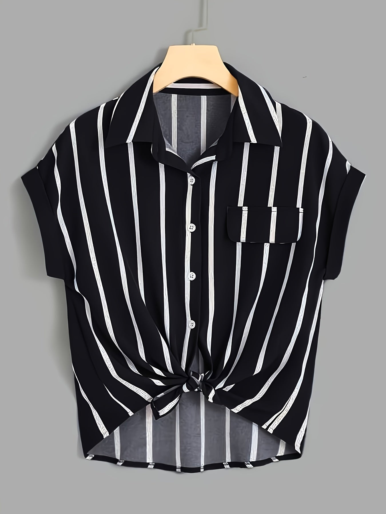 Plus Size Women's Striped Short Sleeve Shirt Polyester Casual Spring Summer