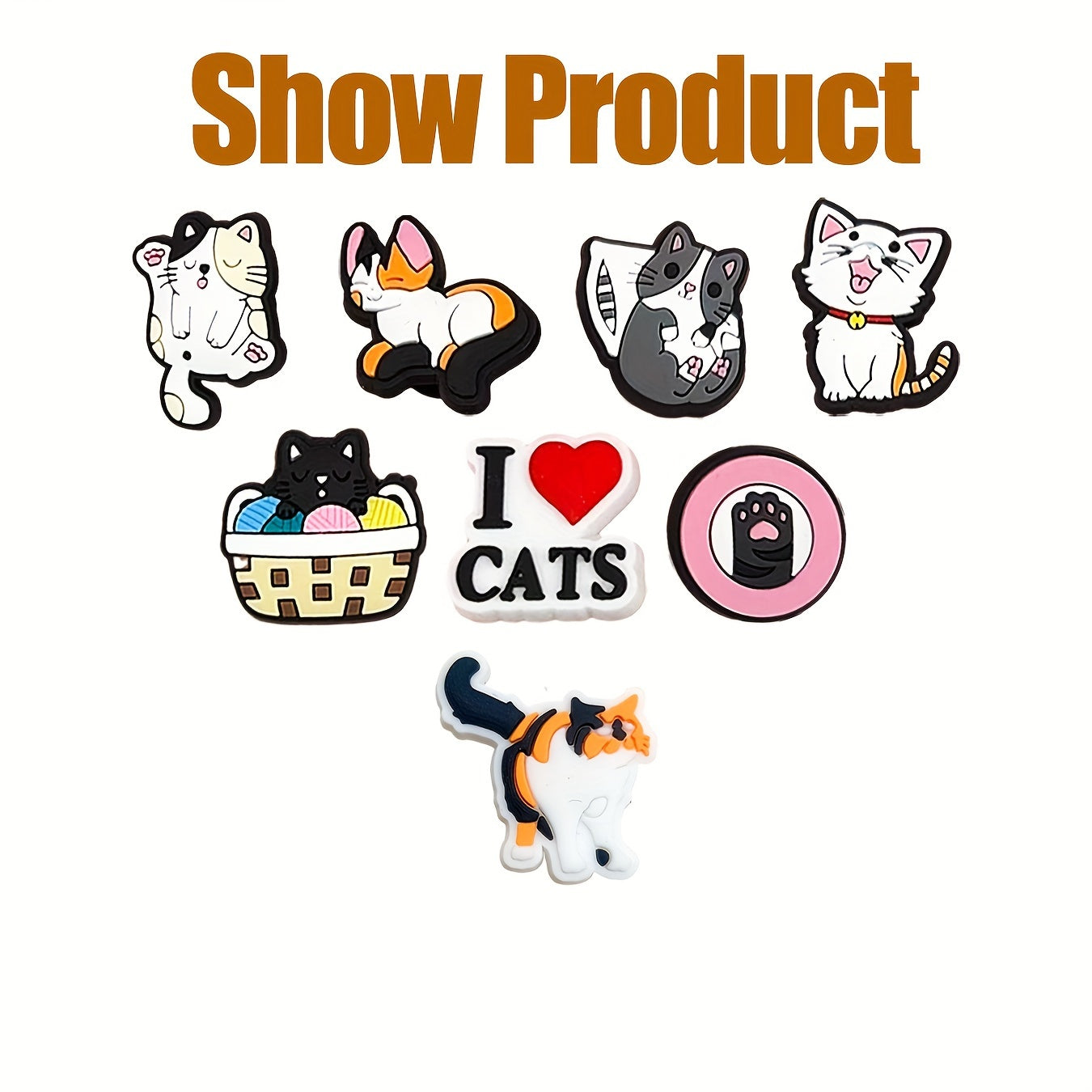 20Pcs Cat PVC Charms Set Assorted Cute Cat Designs DIY Shoe Pins for Sandals Bracelets