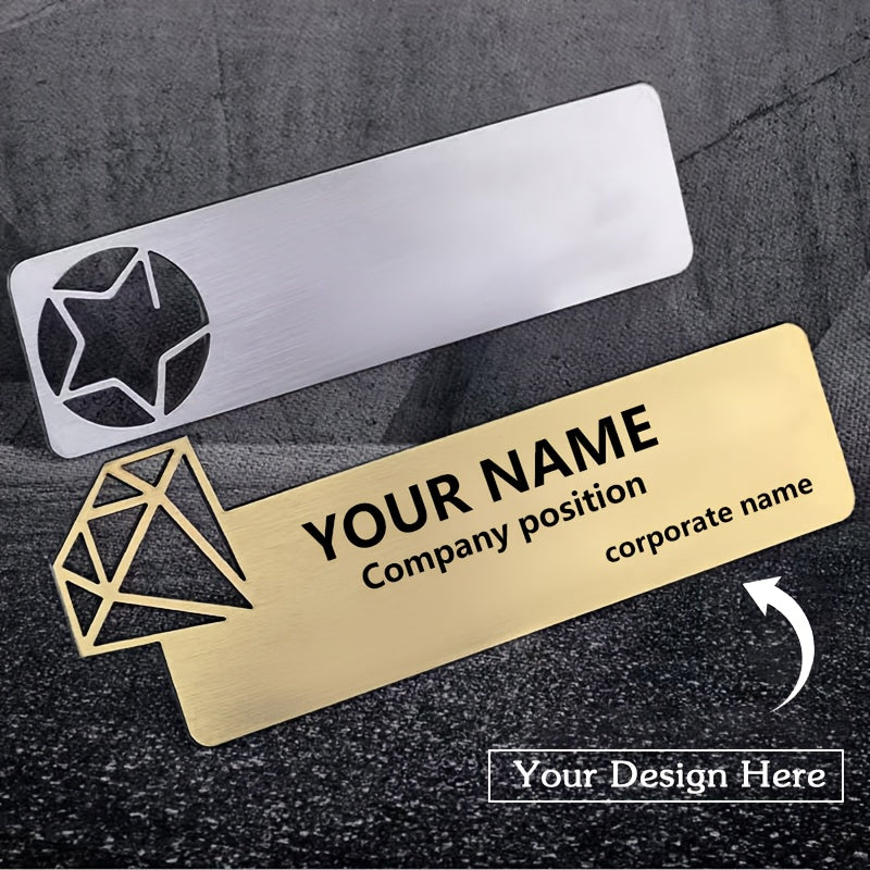 Stainless Steel Name Badge with Custom Engraving and Hollow-Out Design for Office and Retail