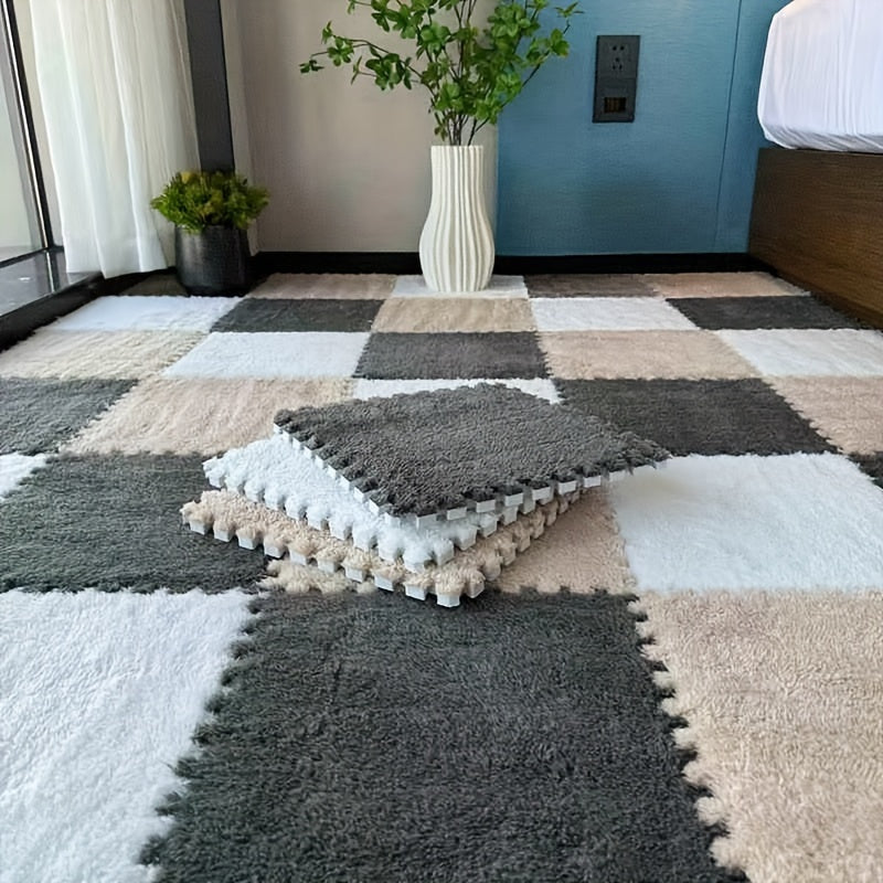 36pcs Floral Pattern Room Rug Set Lightweight Washable Braided Carpet Tiles Low Pile Soundproof Floor Mats for Living Room Bedroom