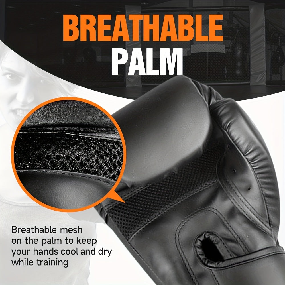 Adult Faux Leather Boxing Gloves for Muay Thai MMA Training 10oz-16oz Black