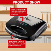 750W stainless steel multi-function maker with pilot light cold touch handle non-stick plate for toast waffles