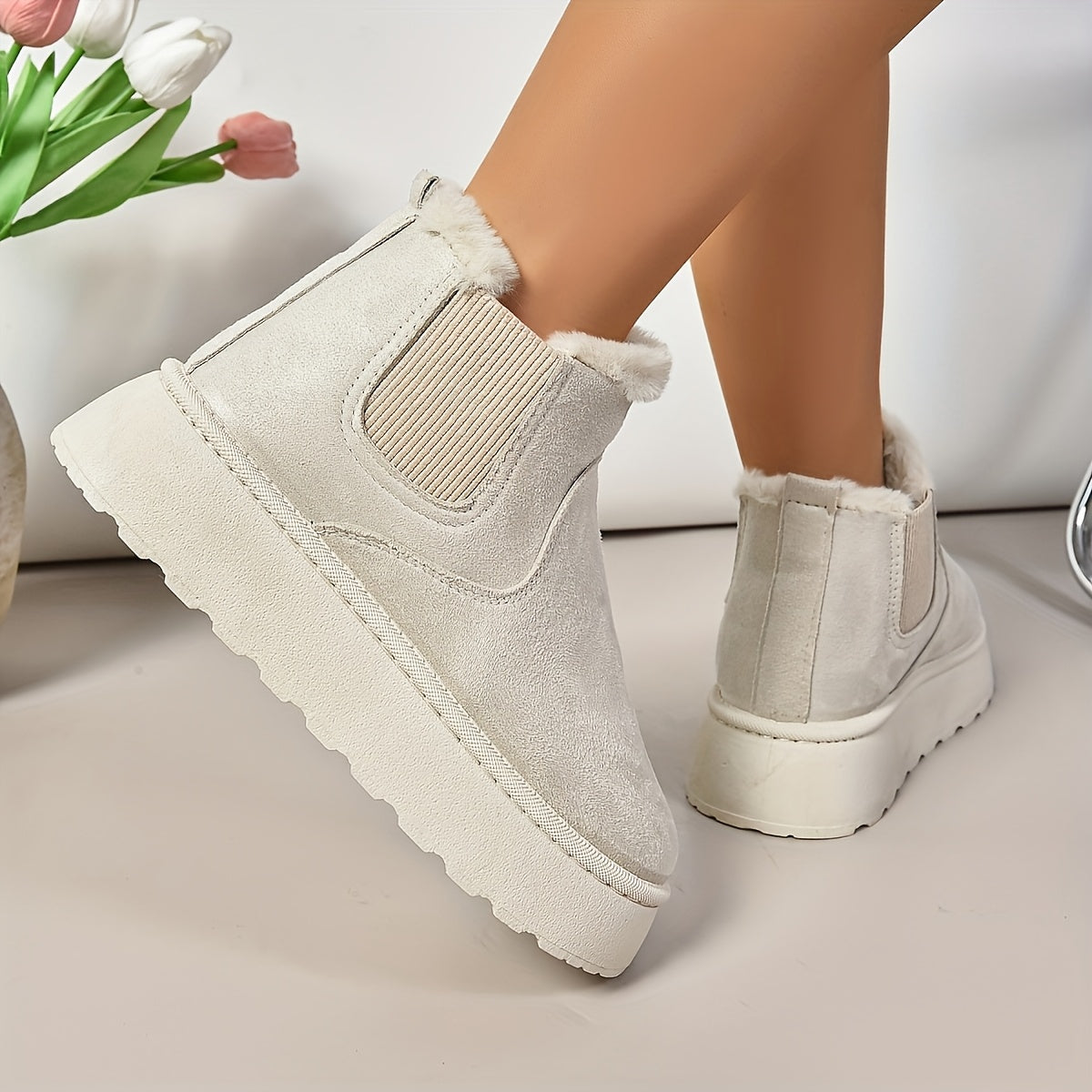 Women's Winter Slip-On Boots with Thick Platform Sole Non-Slip Traction