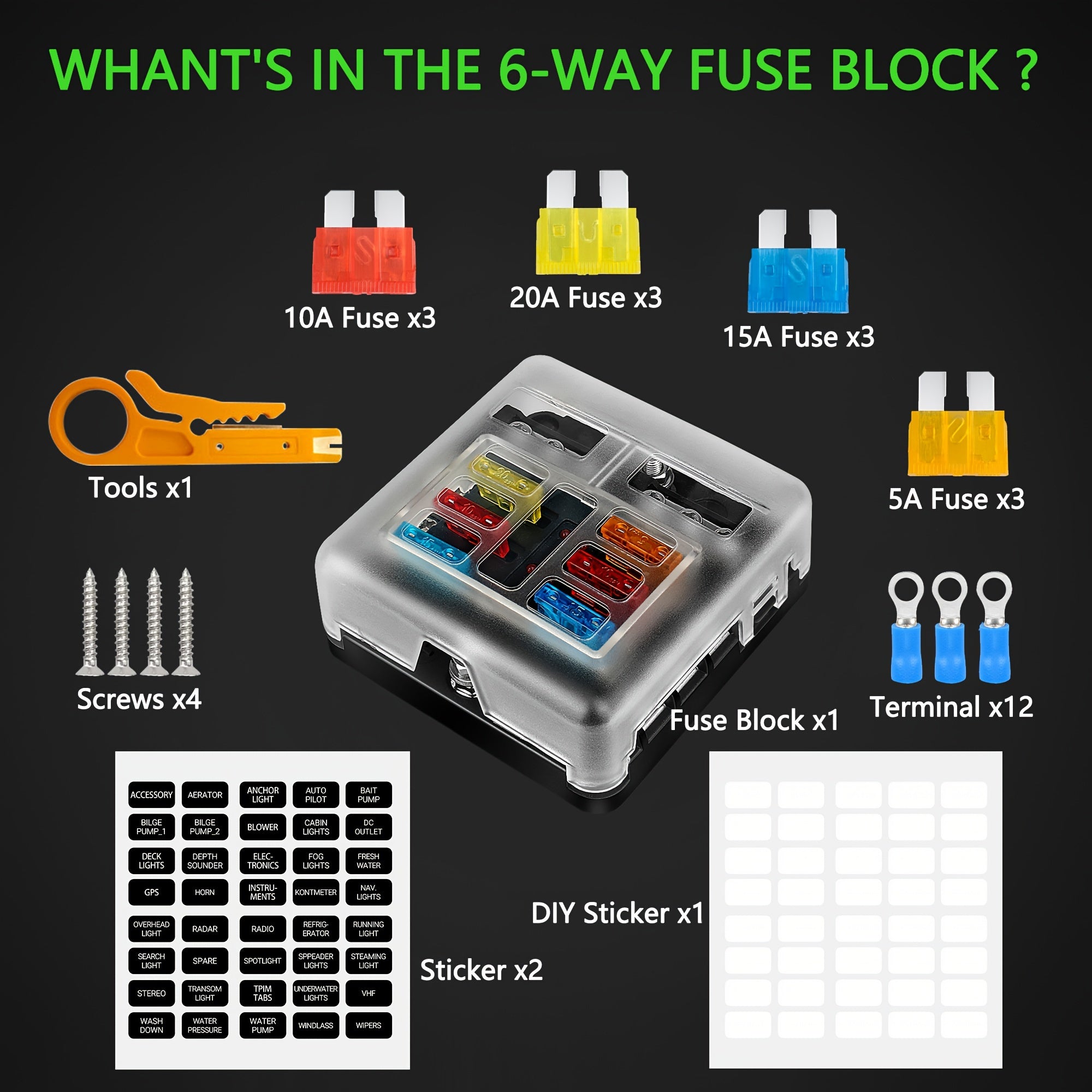 6/12 Blade Fuse Box with LED Indicator 12V Durable Flame-Retardant PBT
