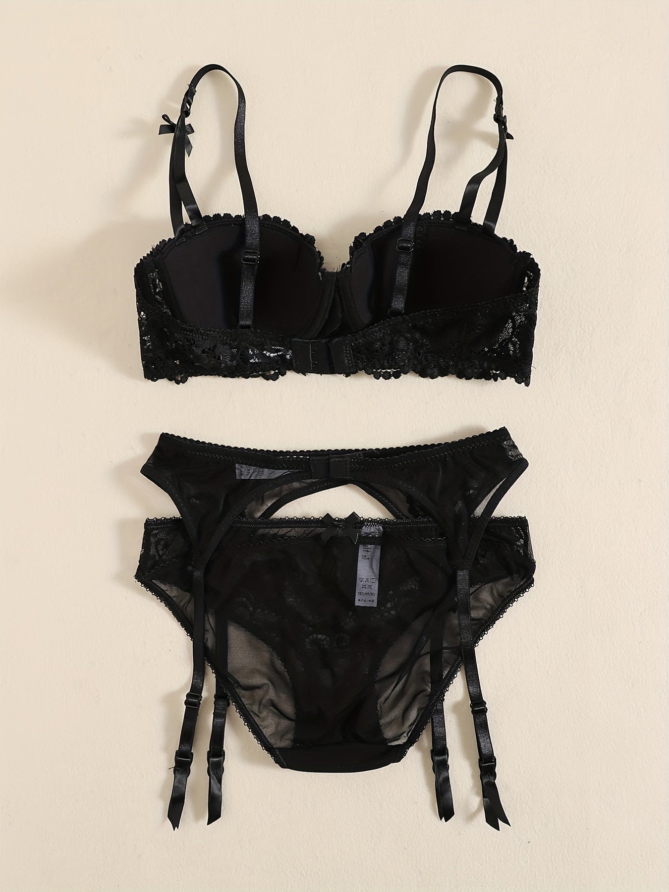 Women's Floral Lace Lingerie Set with Push-Up Balconette Bra and Matching Bikini Panties