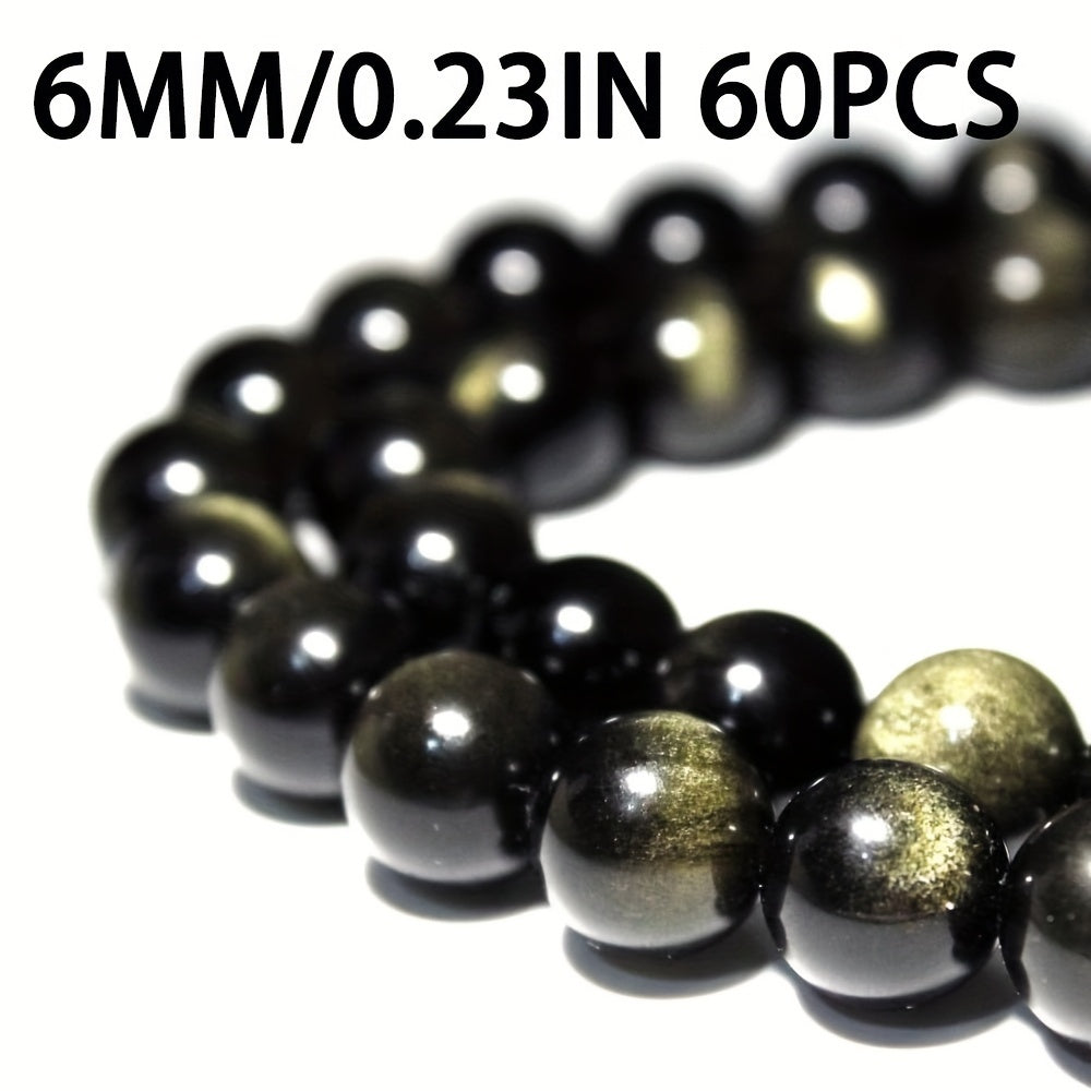 Golden Obsidian Beads Set 8mm Natural Stone Jewelry Making 46 Pieces