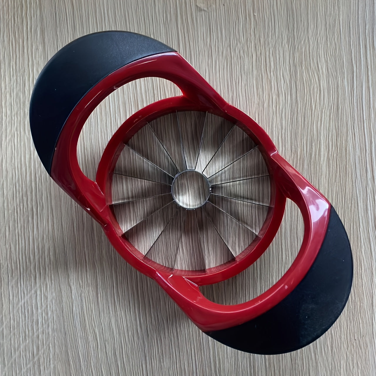 Corta manzanas de acero inoxidable, 16 rebanadas, mango de plástico rojo, antideslizante, a prueba de óxido