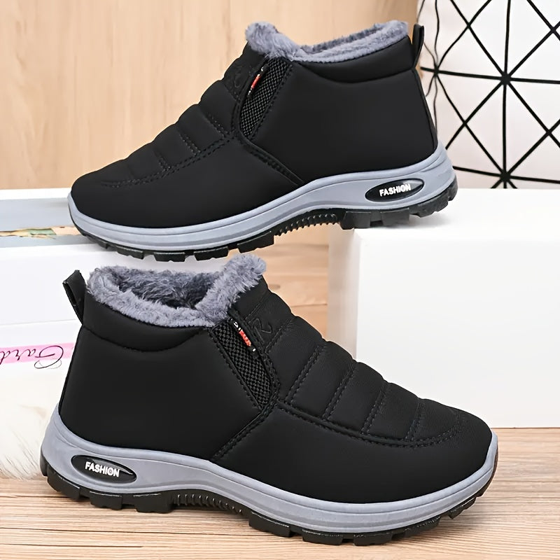 Women's Winter Snow Boots Fleece-Lined Slip-On Solid Color Rubber Sole