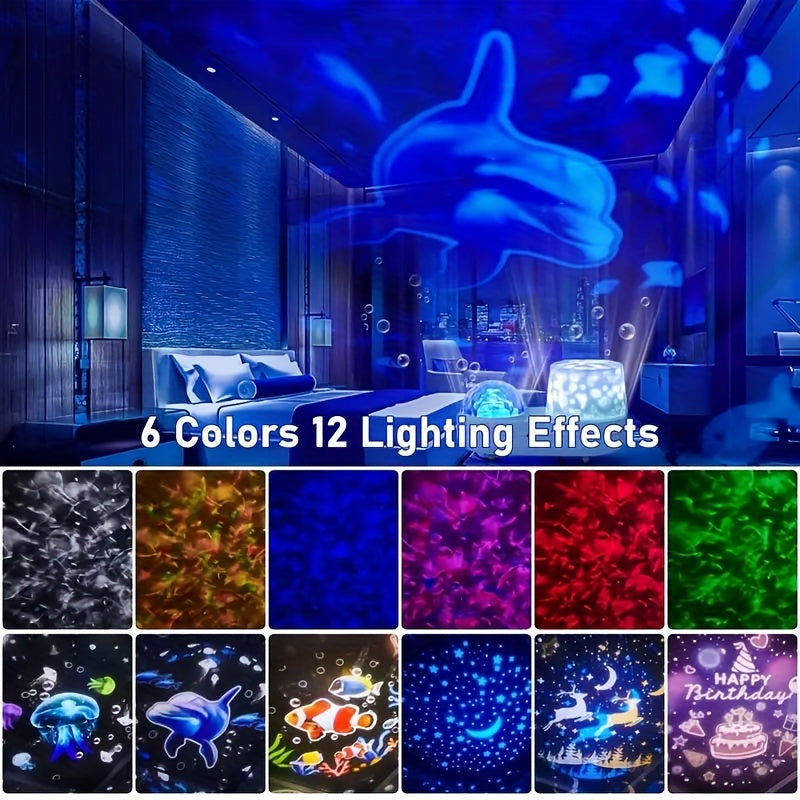 LED Night Light Projector with 360 Degree Rotation and 6 Color Ocean Light for Kids Bedroom
