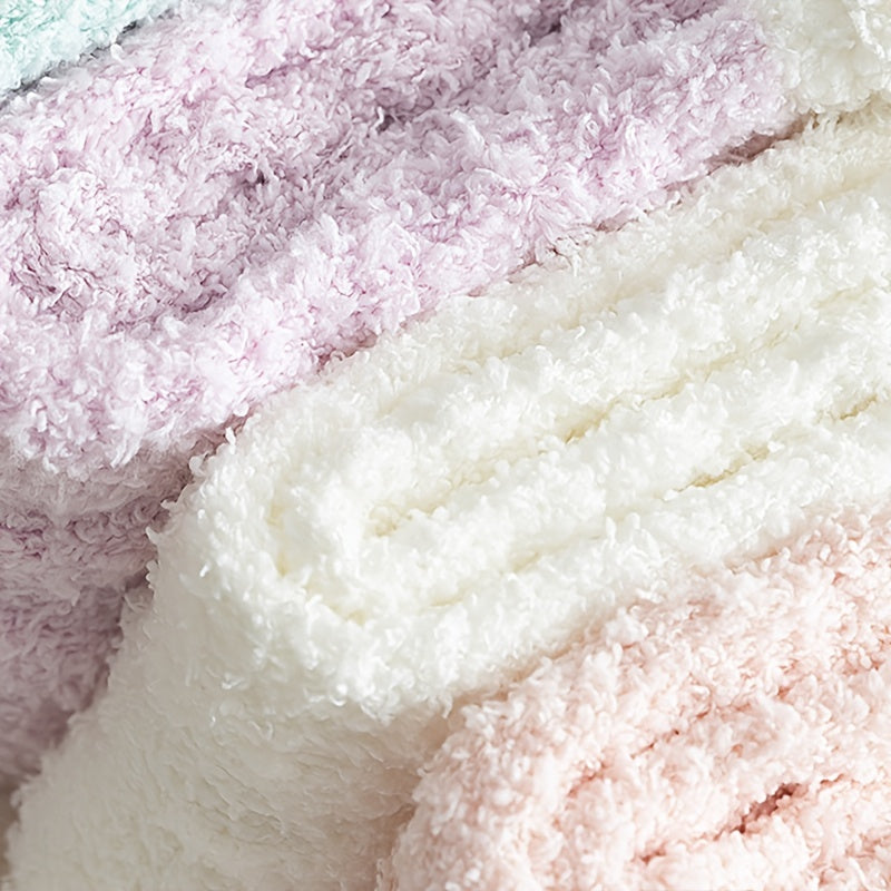 Women’s Knit Polyester Mid-Calf Slipper Socks 5 Pairs in Blue Green Pink Gray White