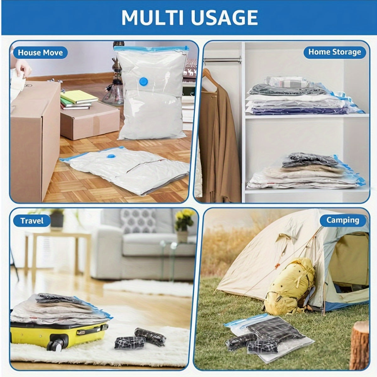 Набор из 5 вакуумных компрессионных мешков для хранения с розовым ручным насосом для путешествий, кемпинга, экономии пространства