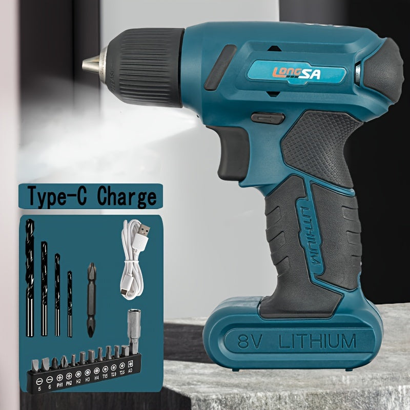 Lithium Electric Drill Set with USB Charging LED Light Cordless Screwdriver for DIY Tasks