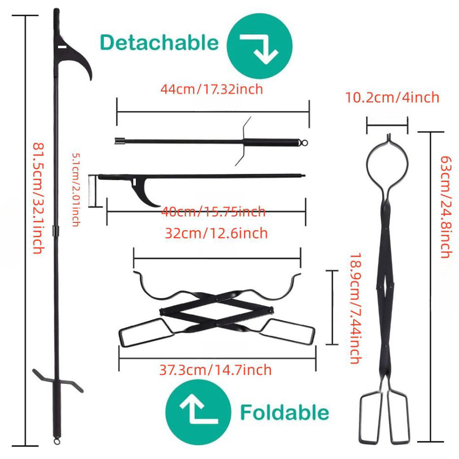 Durable Steel Fire Poker and Fireplace Tongs Set for Indoor Outdoor Use