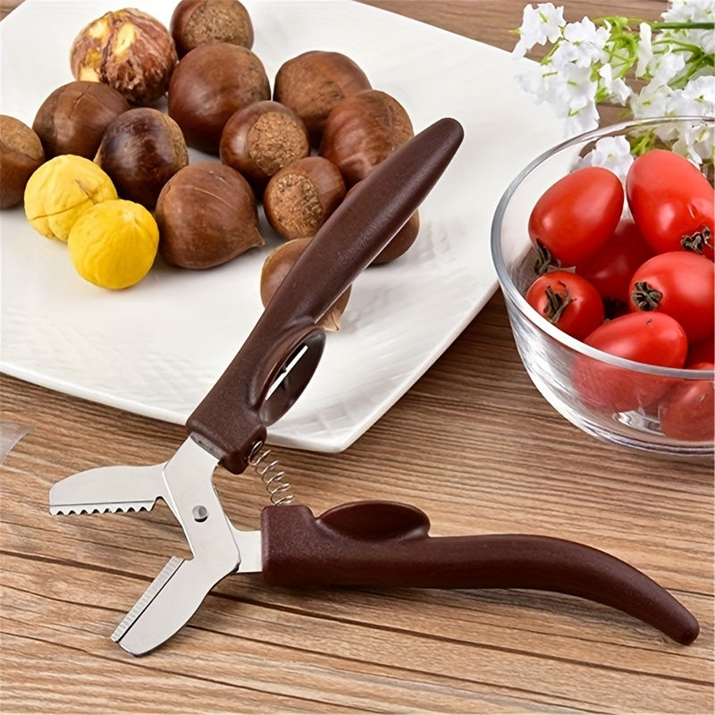 Stainless steel chestnut opener with easy-grip walnut clip waterproof dark brown