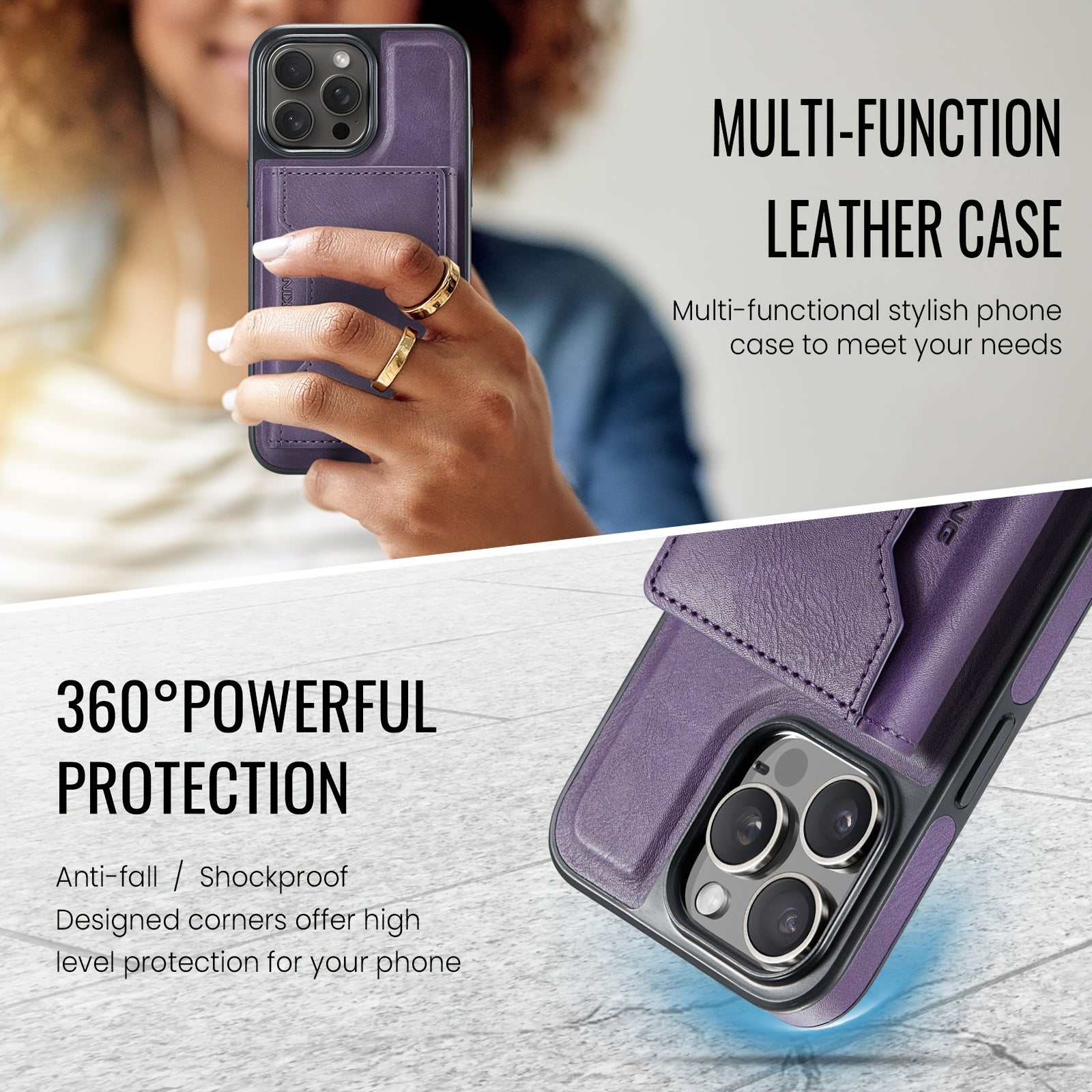 Faux Leather Magnetic Wallet Case for iPhone Pro Max with Card Holder RFID Protection Wireless Charging Stand