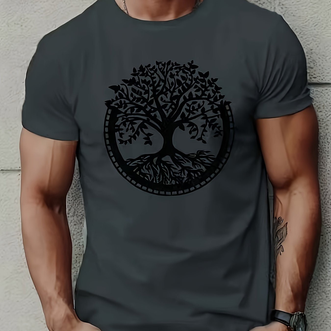 Мужская футболка большого размера с графическим принтом и дизайном Древо жизни, короткий рукав, из полиэстера и хлопка, повседневная