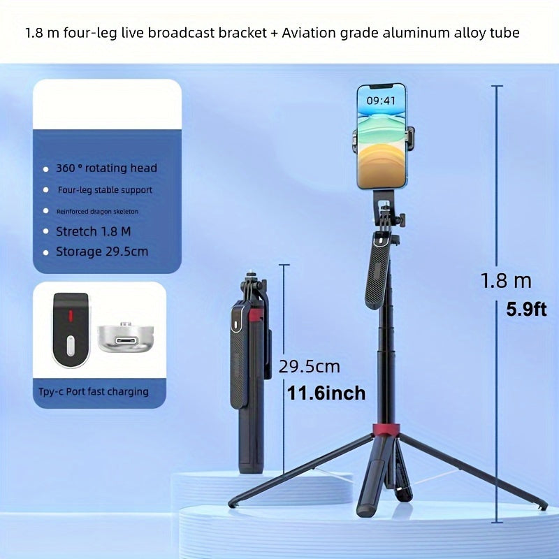 Palanca de temporizador automático de aluminio con control remoto inalámbrico y trípode para teléfono para transmisiones en vivo y grabación de video