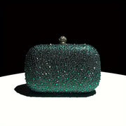 Emerald Green Handbag with Gold Chain Rhinestone Evening Bag for Formal Events