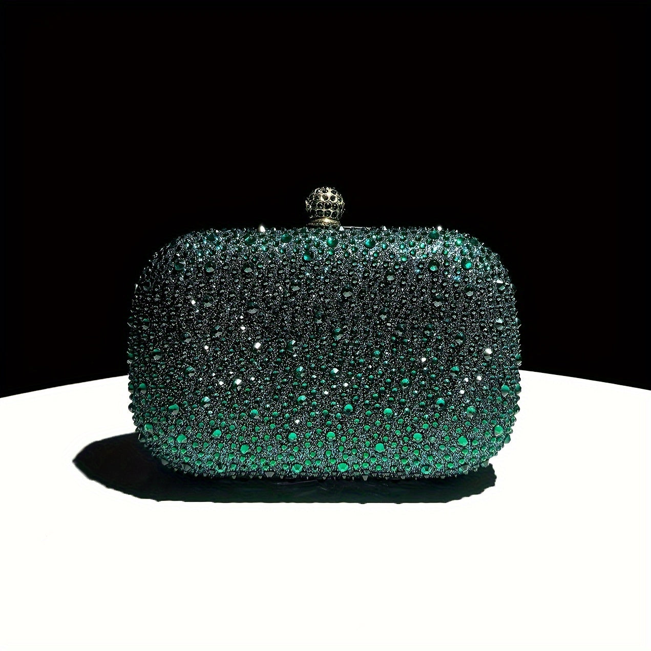 Emerald Green Handbag with Gold Chain Rhinestone Evening Bag for Formal Events