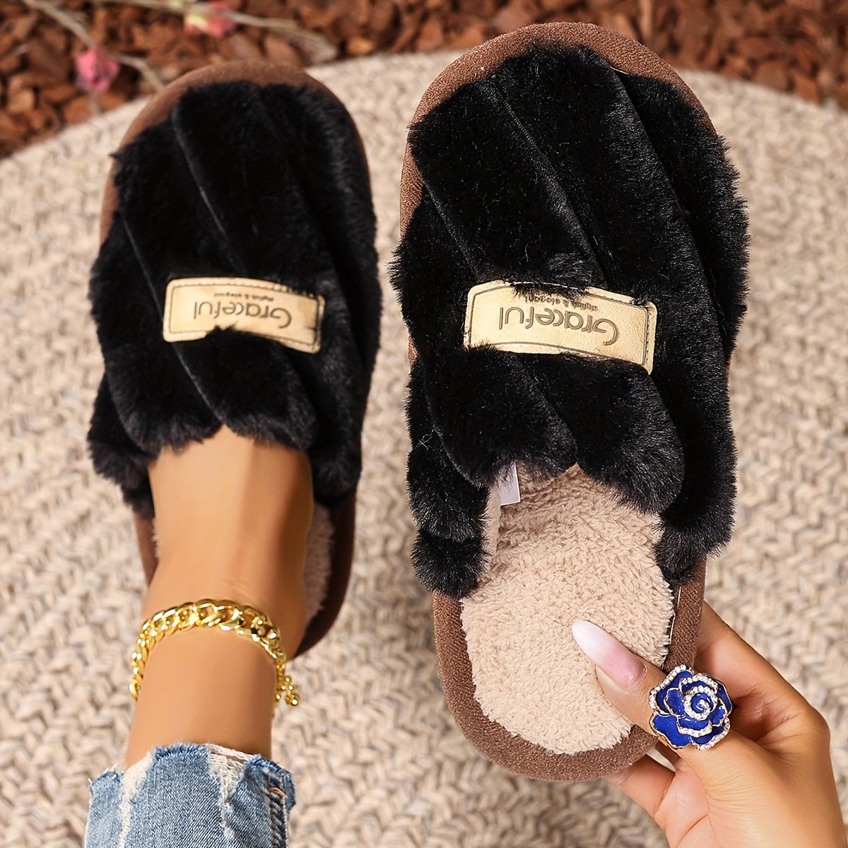 Women's Plush Fleece Slippers with EVA Sole Indoor Outdoor Cozy Warm