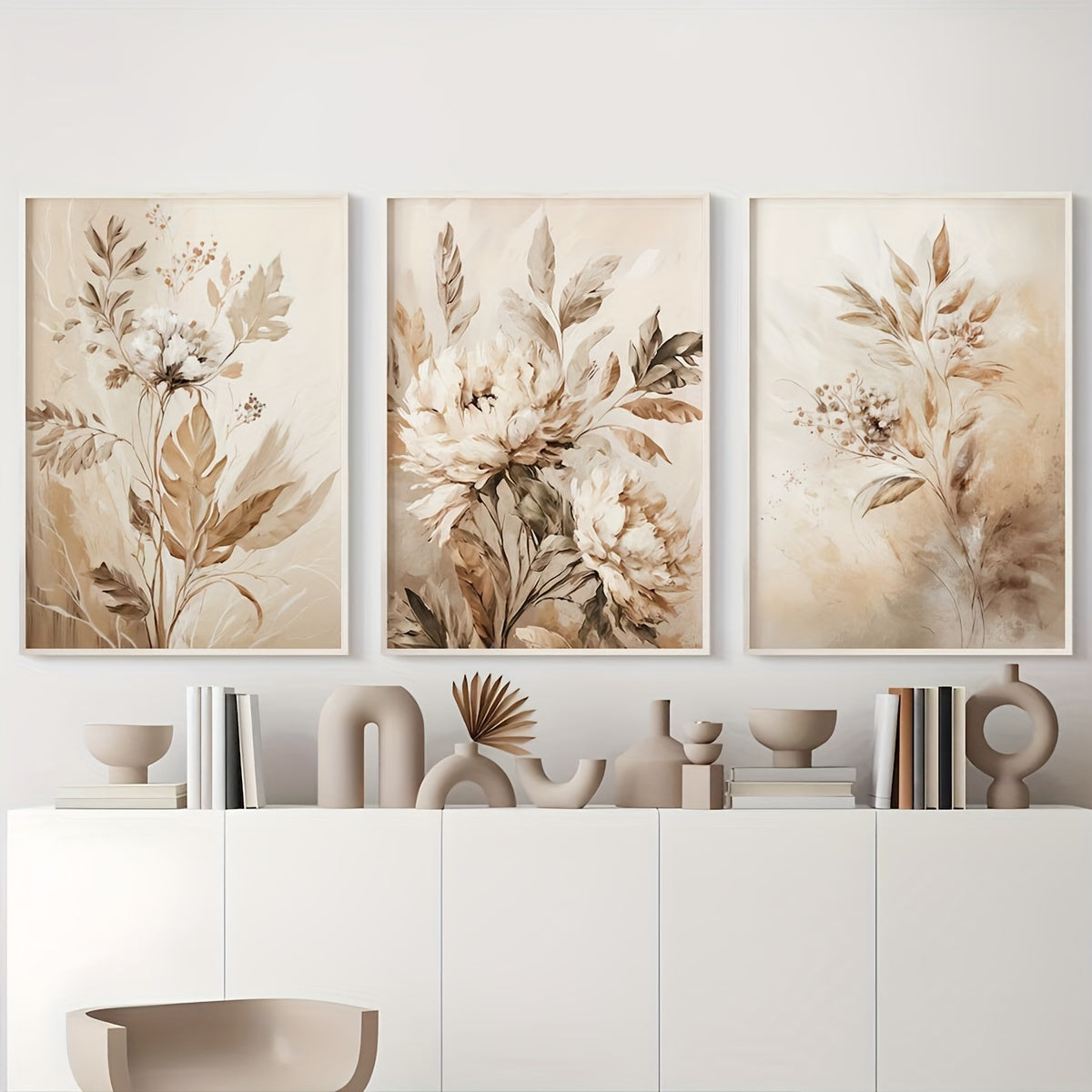 Set of 3 Frameless Floral Canvas Wall Art Prints for Home and Office Decor
