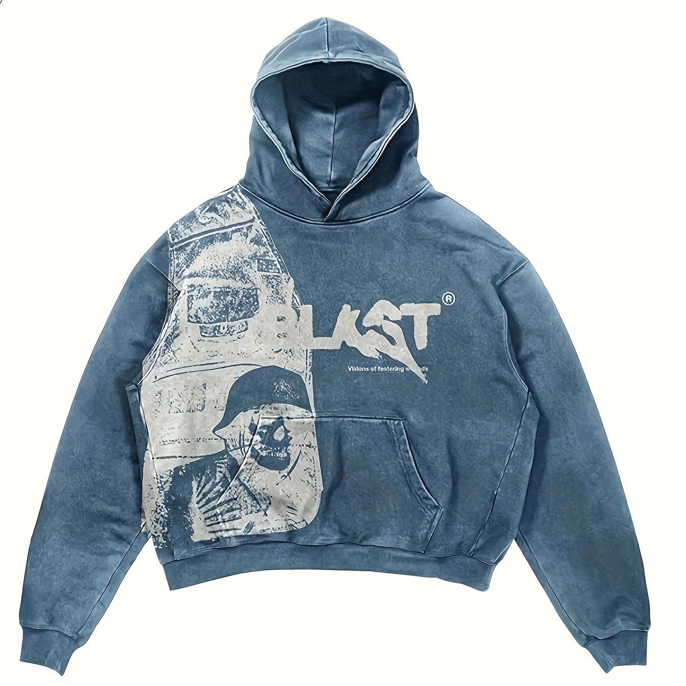 Hooded Sweatshirt with Kangaroo Pocket Portrait Print Long Sleeve Polyester Knit Casual Sportswear