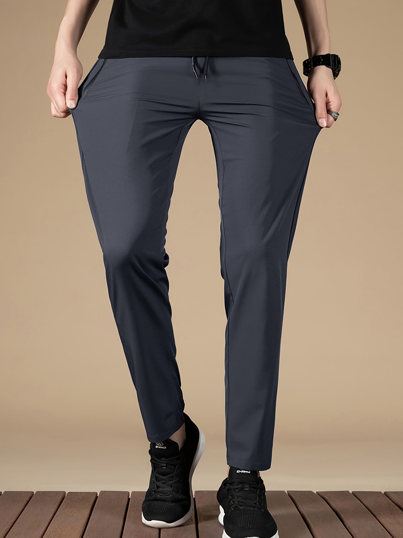 Men's Summer Casual Pants Lightweight Breathable Quick-Dry Solid Color Jogging Trousers