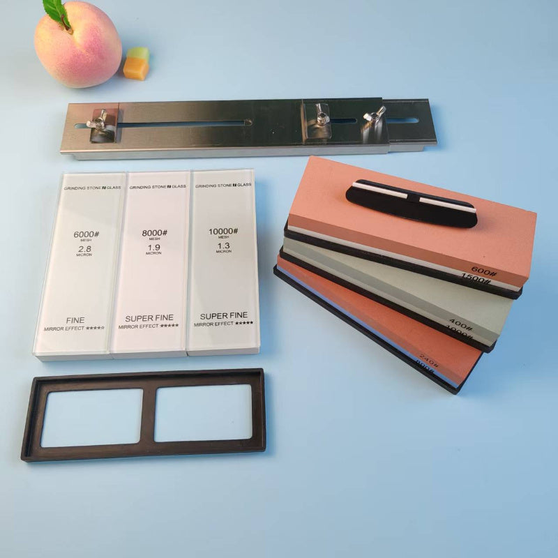 Soporte de afilado montado en fregadero de acero inoxidable con soporte ajustable y piedra de aceite de vidrio