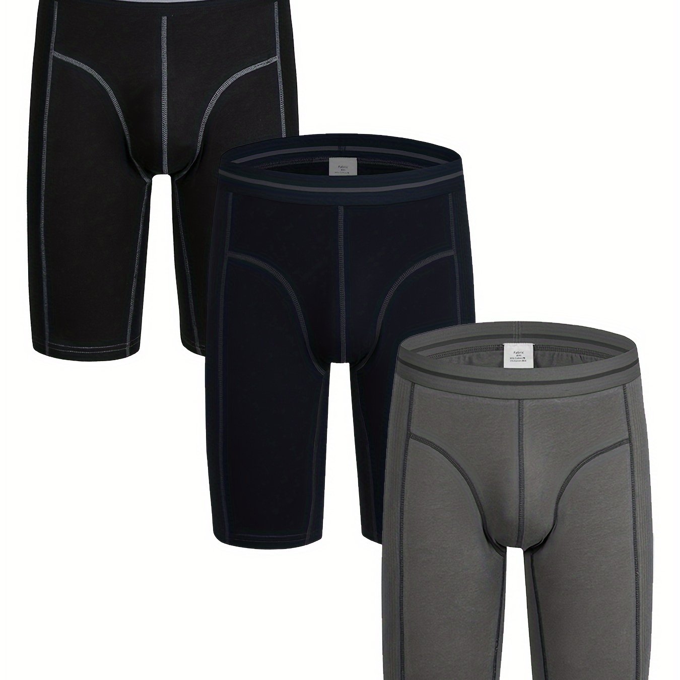 Men's Cotton Boxer Briefs 3-Pack Ultra-Long Solid Color Medium Stretch Daily Wear
