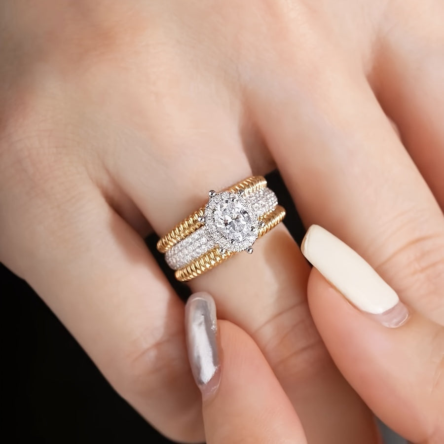 Women's Gold-Plated Copper Ring with Cubic Zirconia Minimalist Engagement Jewelry