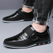 Men's Leather Loafers Casual Dress Shoes with Hook and Loop Fastener for Office and Casual Wear