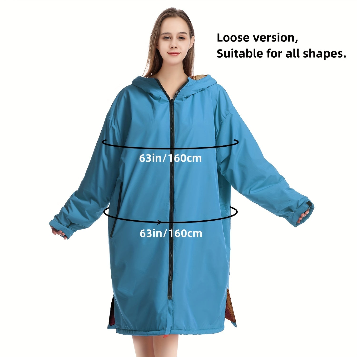 Unisex Waterproof Windproof Fleece-Lined Changing Robe for Surfing Camping Hiking